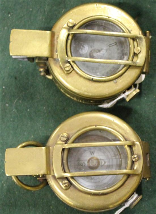 2 WWII brass pocket compasses